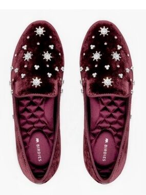 BIRDIES NEW STARLIGHT VELVET FLAT WITH RHINESTONES MAROON BURGUNDY SIZE 9 1/2